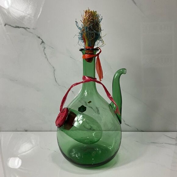 VINTAGE Green Glass Wine Chiller Decanter - Picture 1 of 4